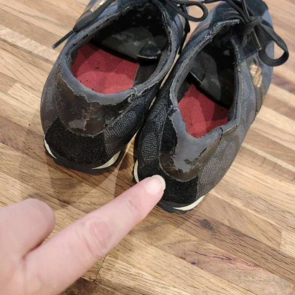 COACH Signature IVY Leather Trainer Black Sneakers Laced Shoes